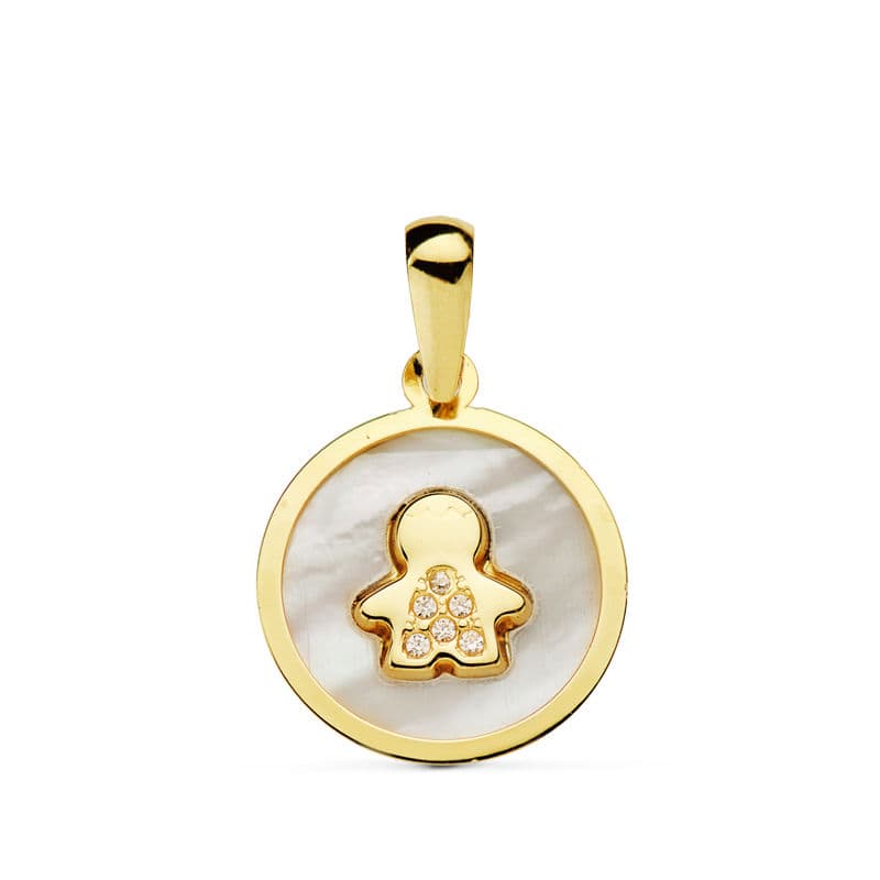 Colgante Nacar Niño Circonita 12 mm de oro amarillo 18K