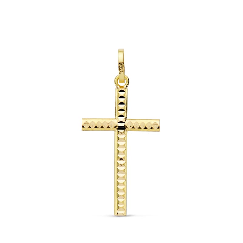 18K CRUZ TALLADA 22X12 MM