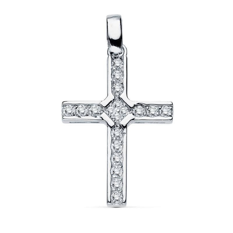 18K CRUZ ORO BLANCO CIRCONITA 20X14 MM
