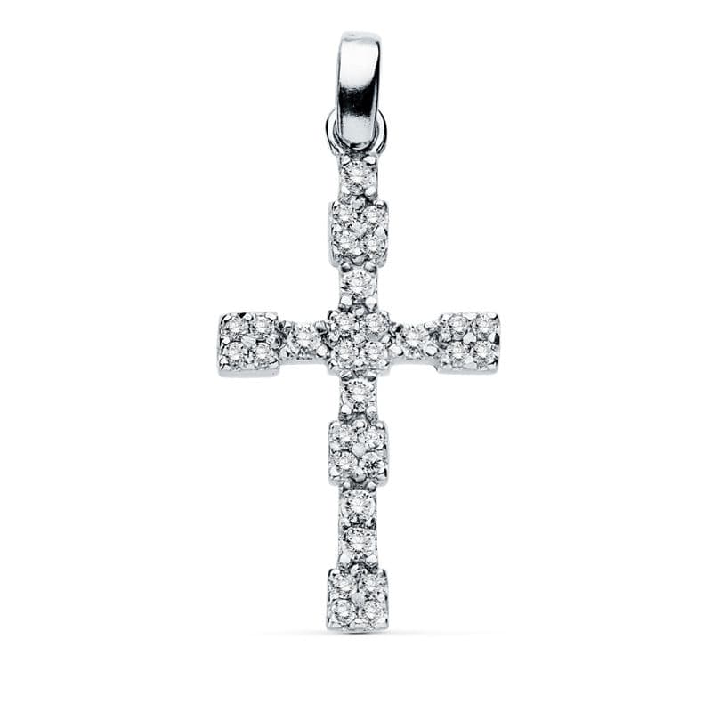 18K CRUZ ORO BLANCO CIRCONITA 21X13 MM