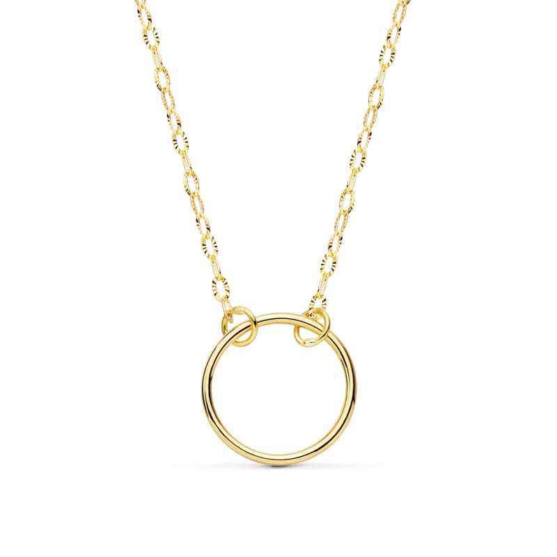 Collar Aro 13 mm Largo 42 cm de oro amarillo 18K
