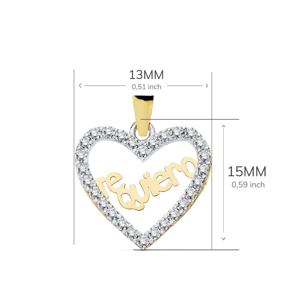 18K COLGANTE ORO BICOLOR CORAZON TE QUIERO 15X13 MM