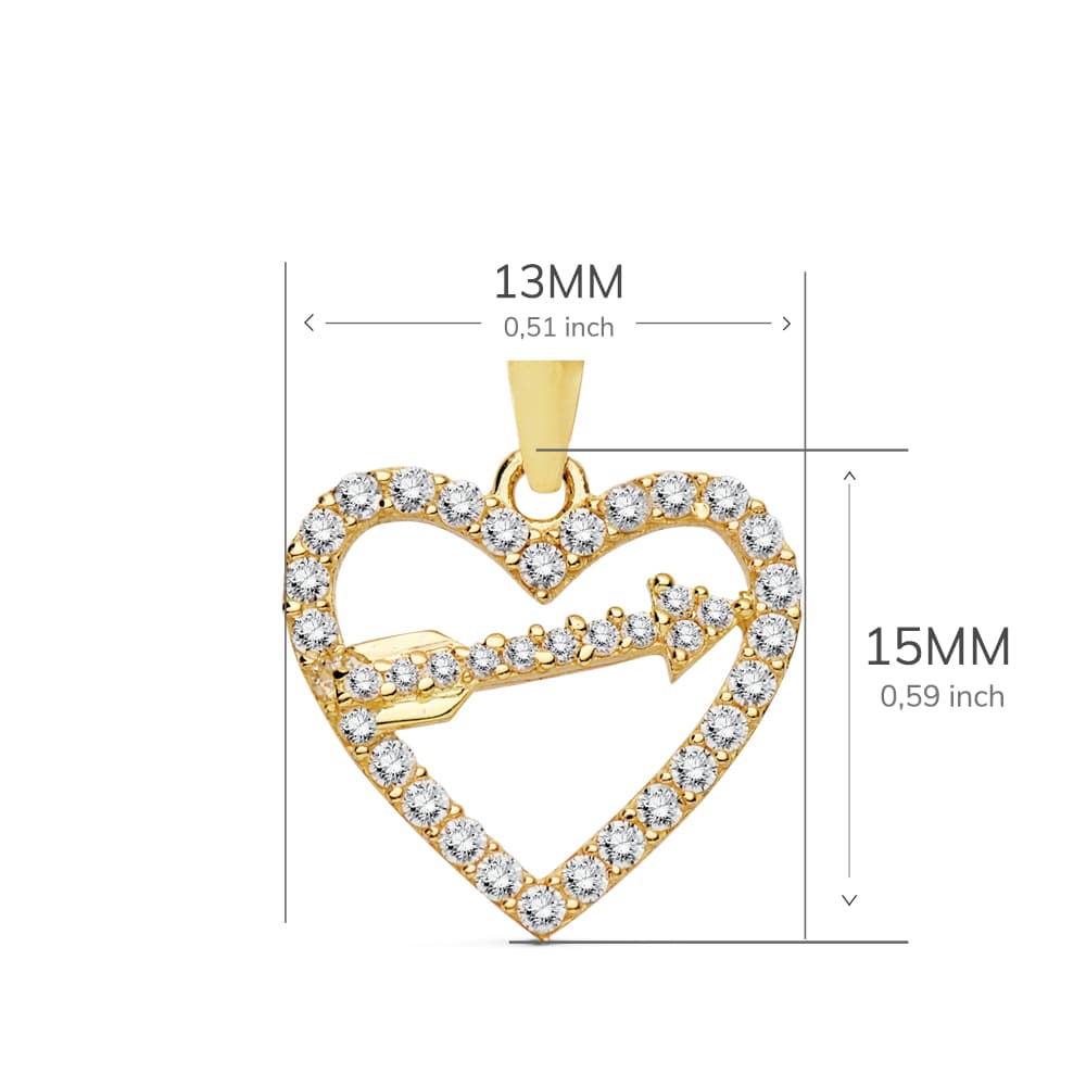 18K COLGANTE ORO AMARILLO CORAZON Y FLECHA 15X13 MM
