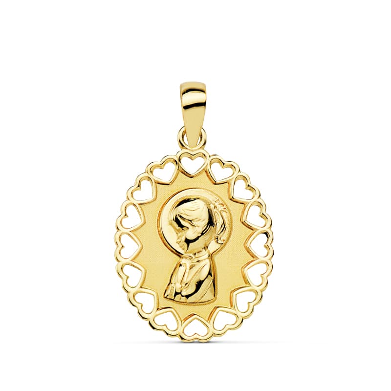 Medalla Virgen Niña Oval Calado 15 x 12 mm de oro amarillo 18K