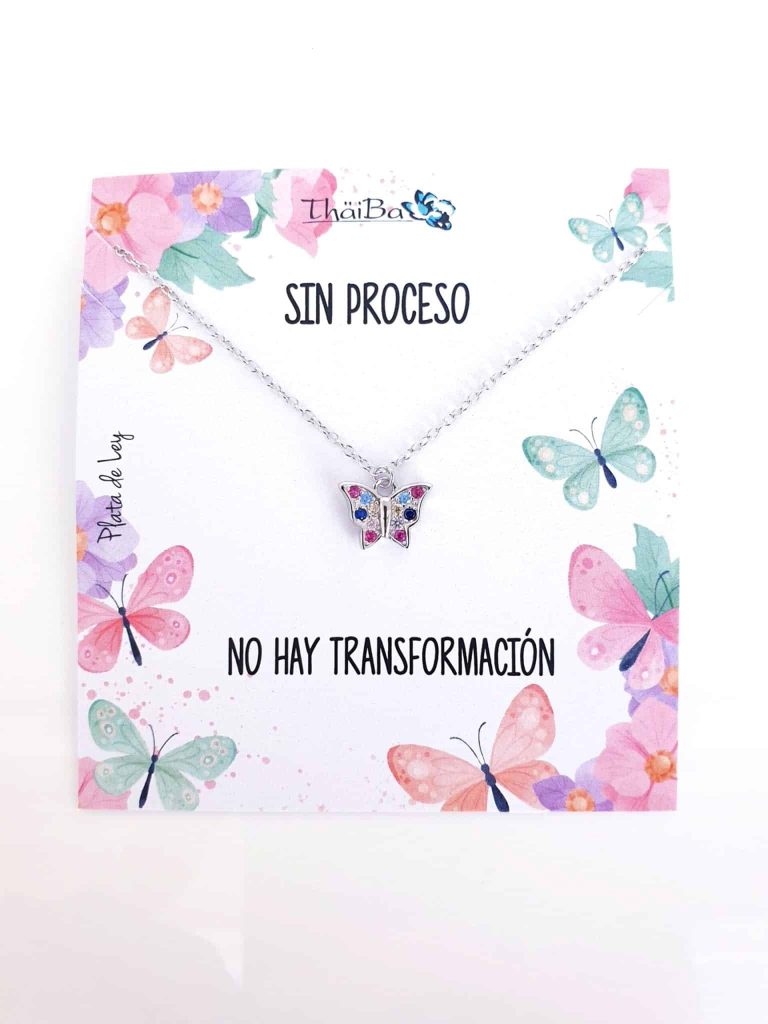 Collar mariposa multicolor de plata de ley