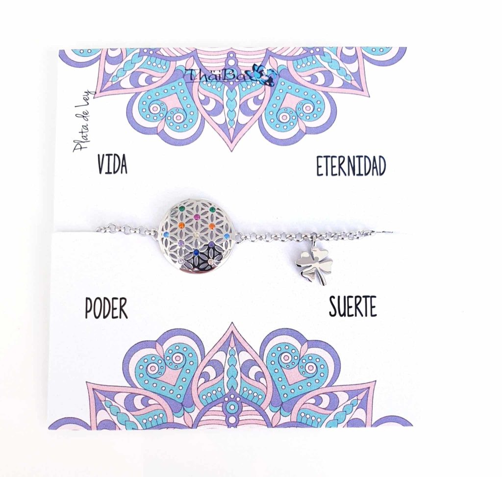 Pulsera flor de la vida y trébol de plata de ley