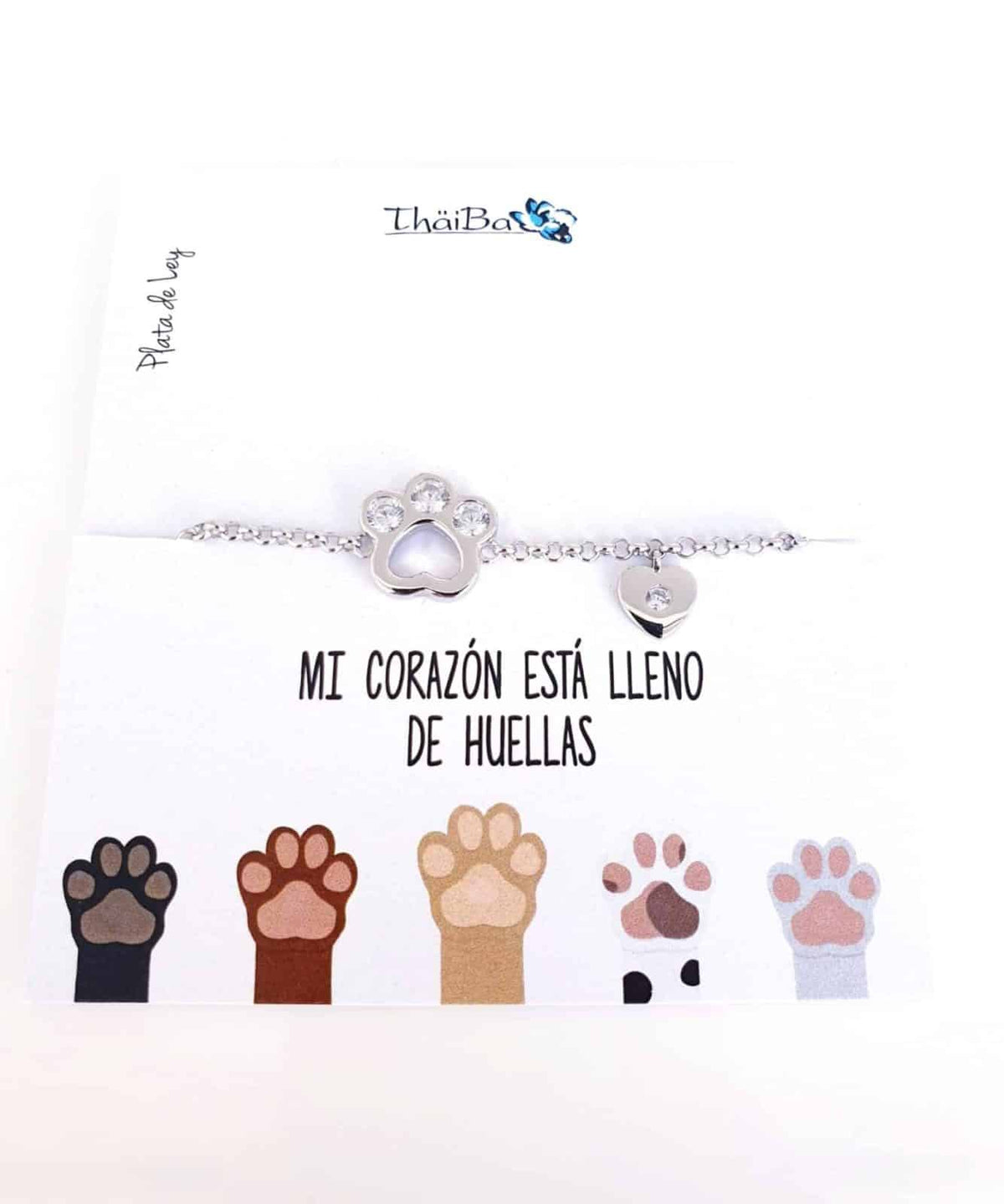 Pulsera huella mascota y corazón de plata de ley - vista adicional