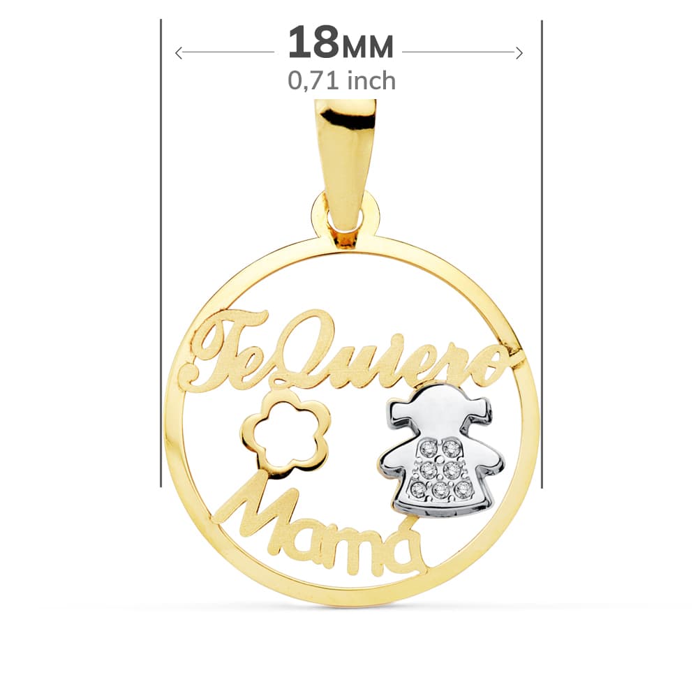 18K COLGANTE MAMA BICOLOR NIÑA Y FLOR 18 MM