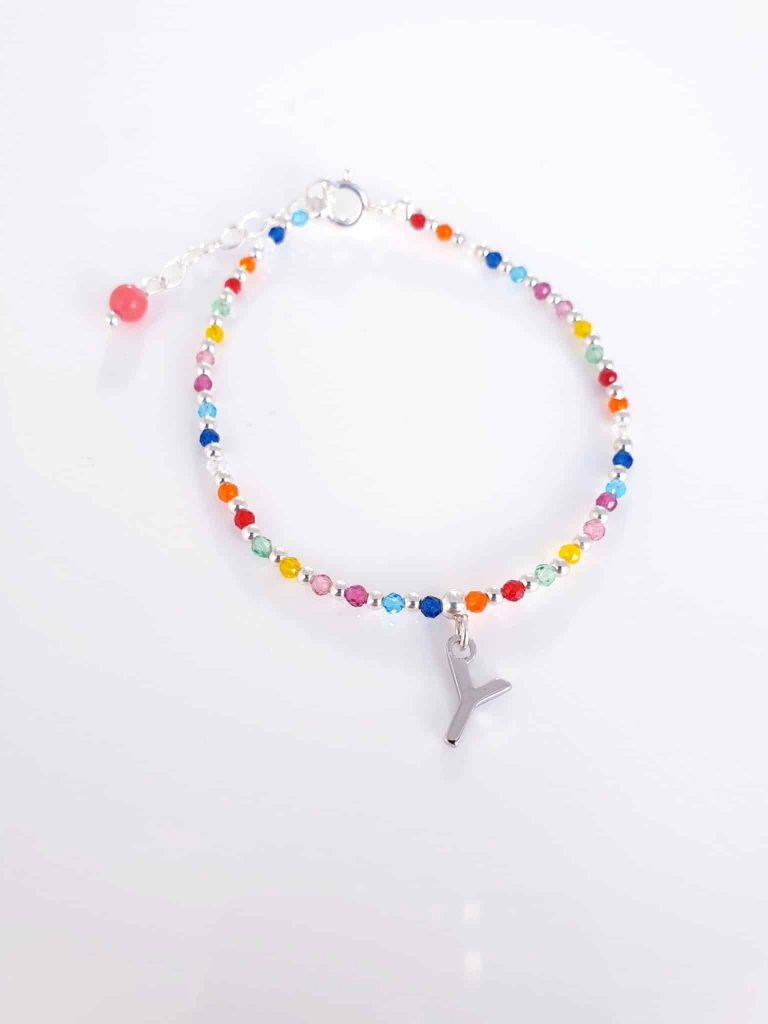 Pulsera inicial piedras » y « de plata de ley