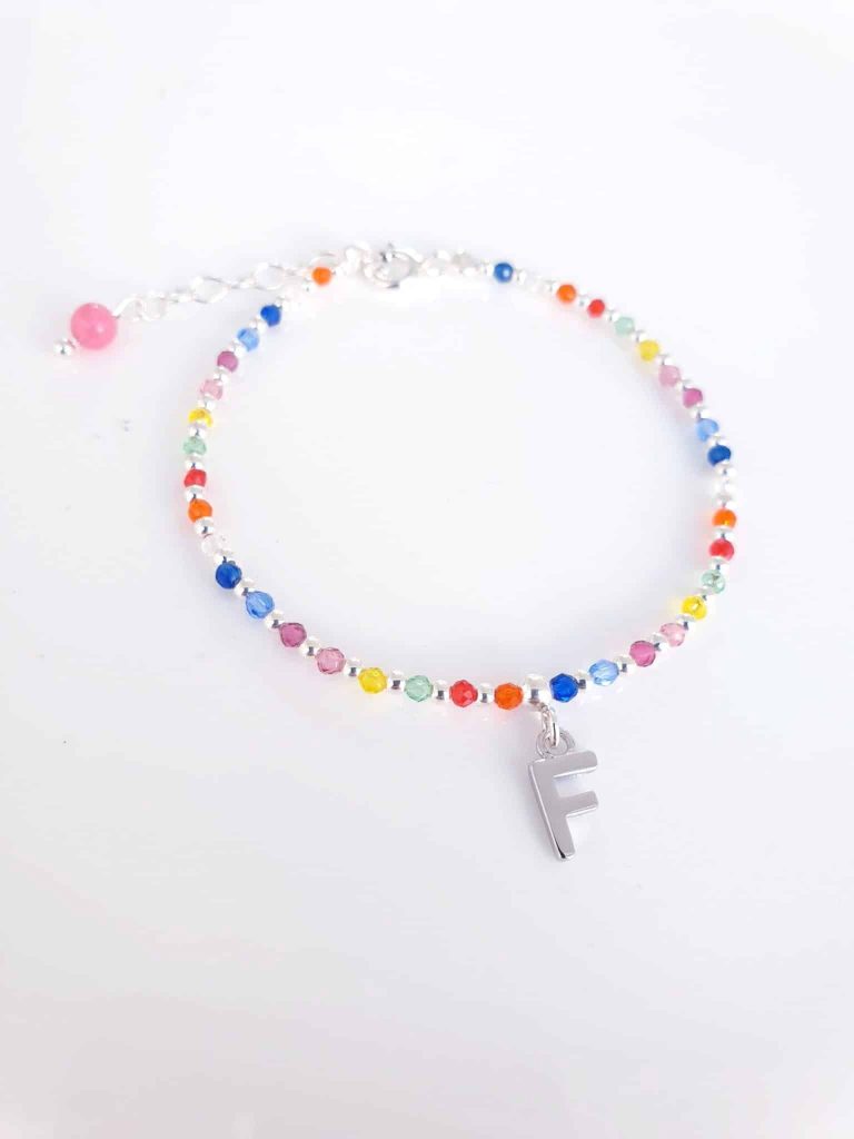 Pulsera piedras inicial » f « de plata de ley
