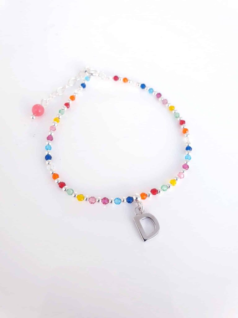 Pulsera piedras inicial «d» de plata de ley