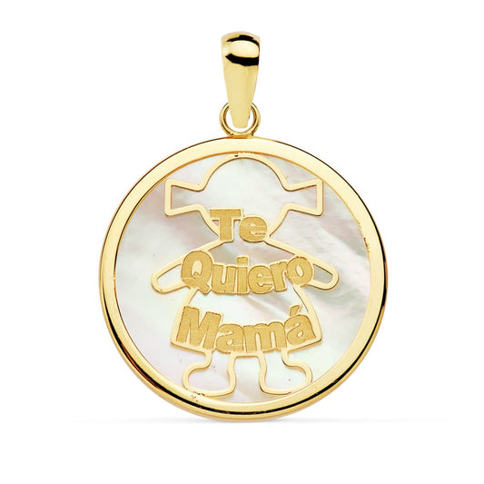 18K COLGANTE ORO AMARILLO NACAR MAMA NIÑA 20 MM