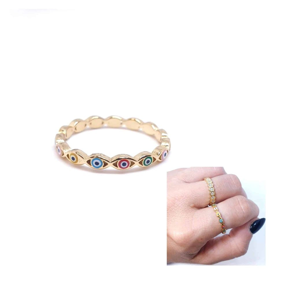 Anillo oro ojos turcos colores de 14 quilates