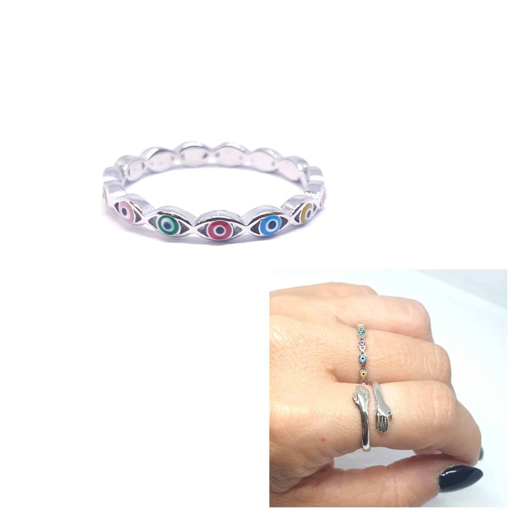 Anillo ojos turcos colores de plata de ley