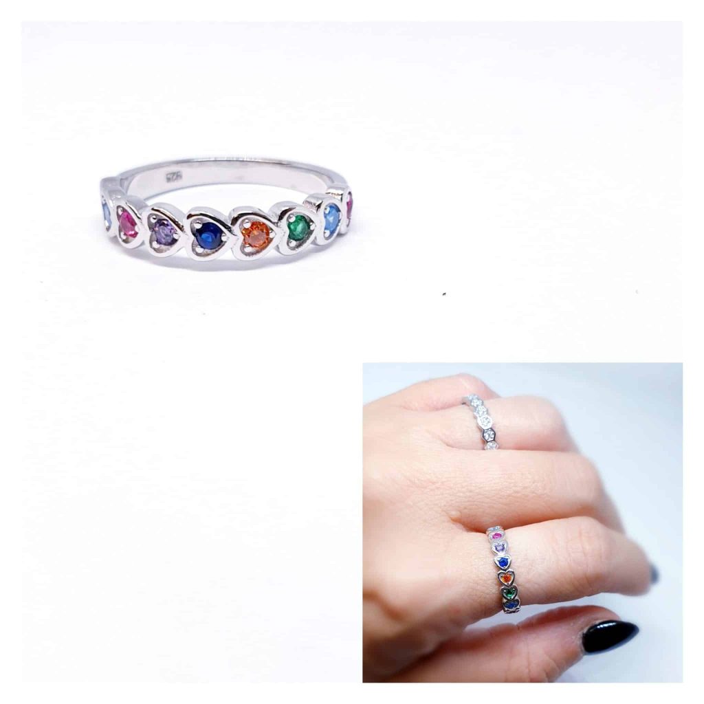 Anillo corazones color de plata de ley