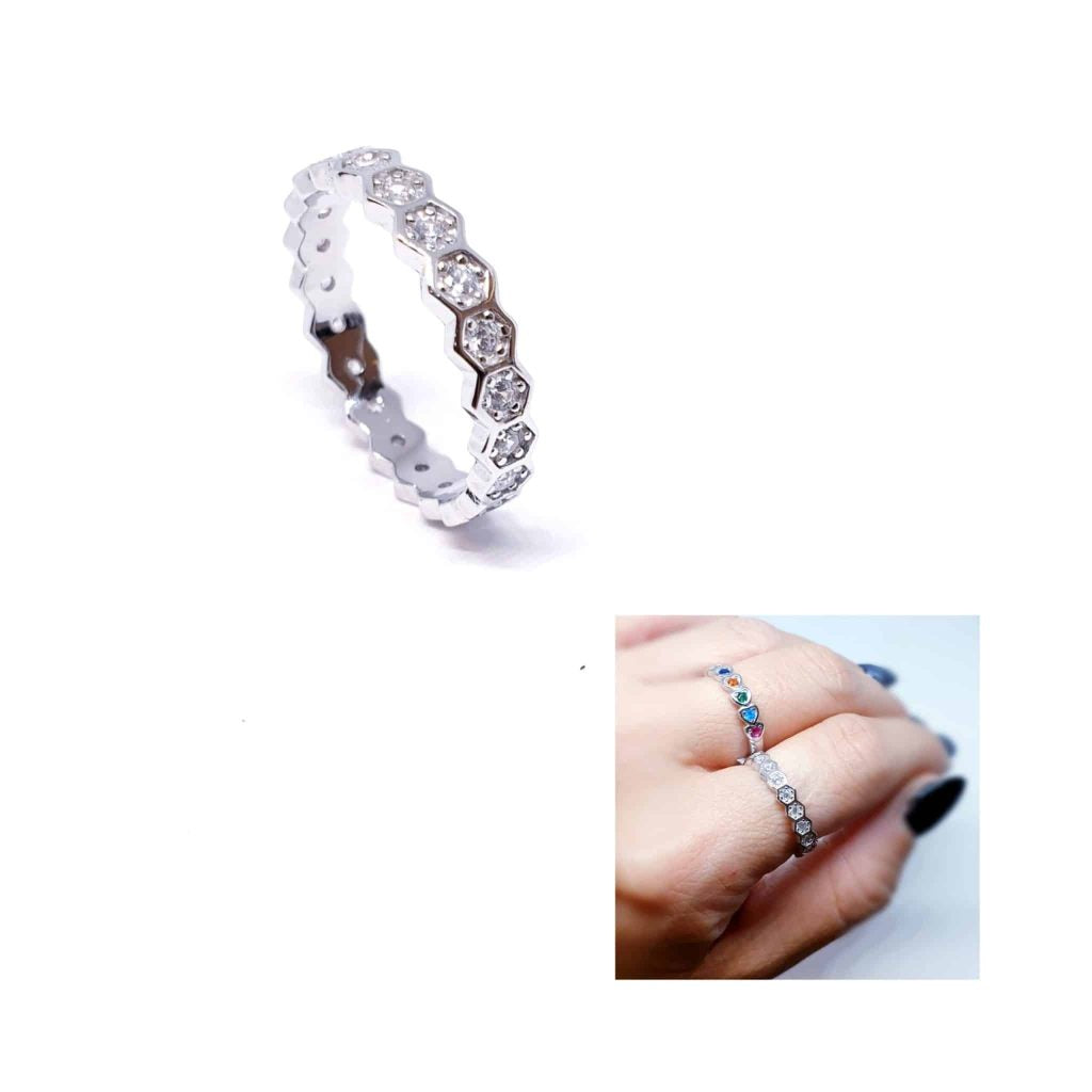 Anillo nido de abeja de plata de ley