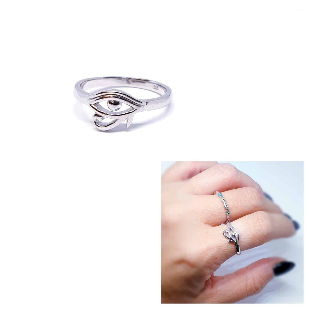 Anillo ojo de Horus de plata de ley