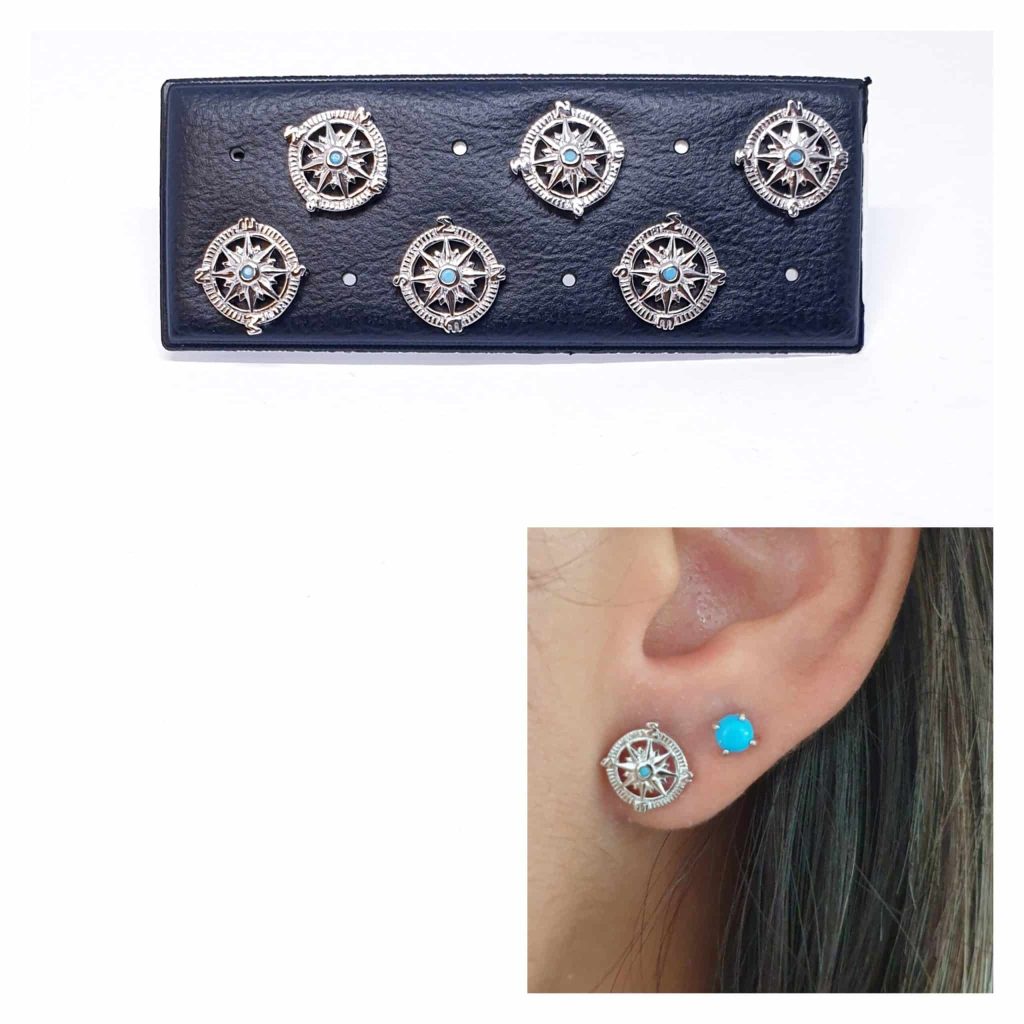 Pendientes rosa de los vientos de plata de ley