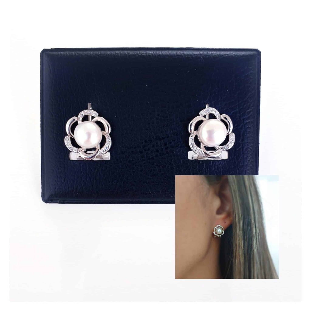 Pendiente omega flor de plata de ley