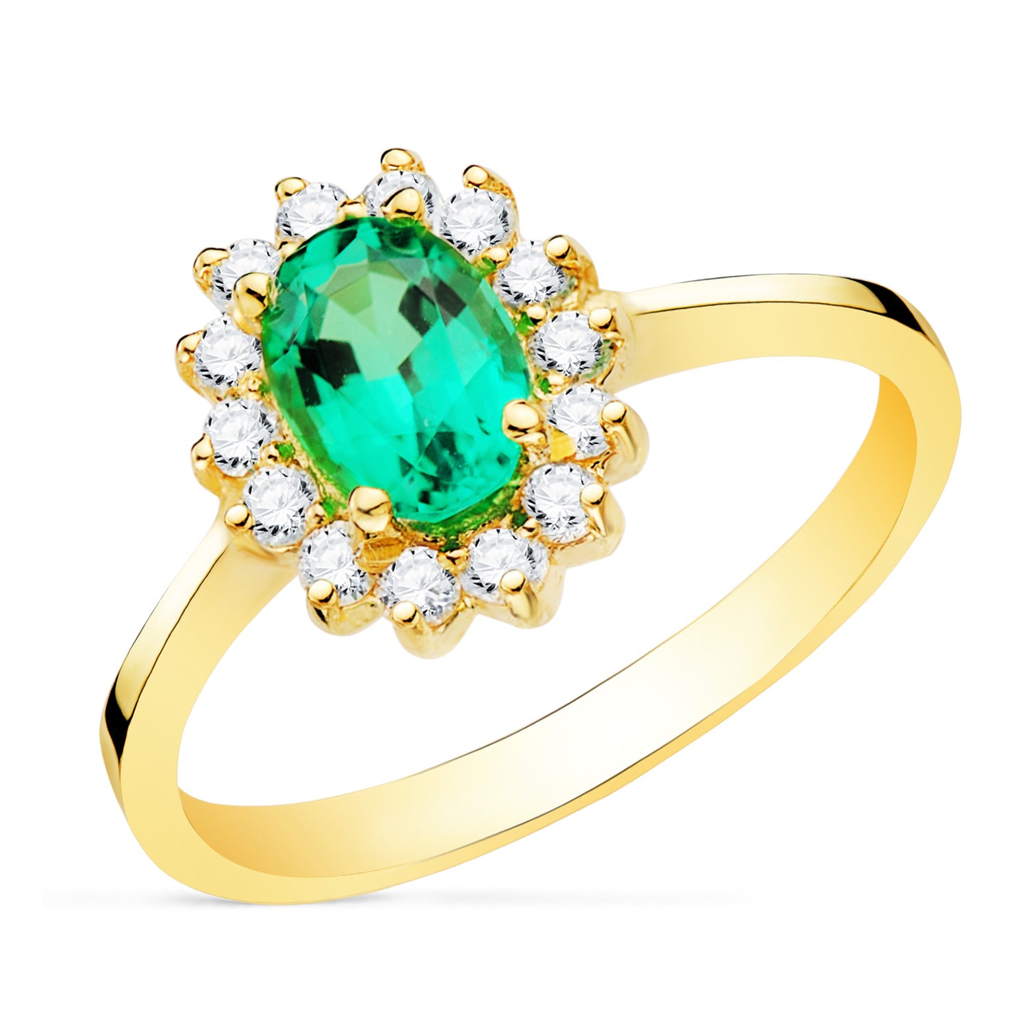 18K SORTIJA ORO AMARILLO ESMERALDA RECRISTALIZADA 7X5 MM 0,75 QTS. DIAMANTES LABORATORIO 0,290 QTS. VS2-G 11,5X9,5 MM