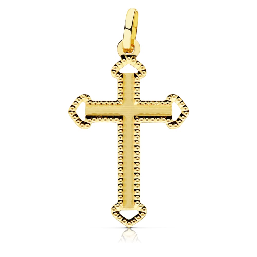 18K CRUZ ORO AMARILLO SIN CRISTO TALLADA 28X17 MM