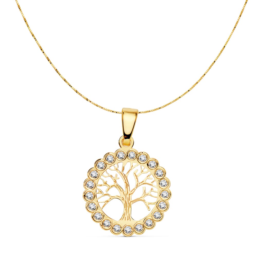 Colgante Arbol de la Vida 15 mm Cadena Veneciana 42 cm de oro amarillo 18K