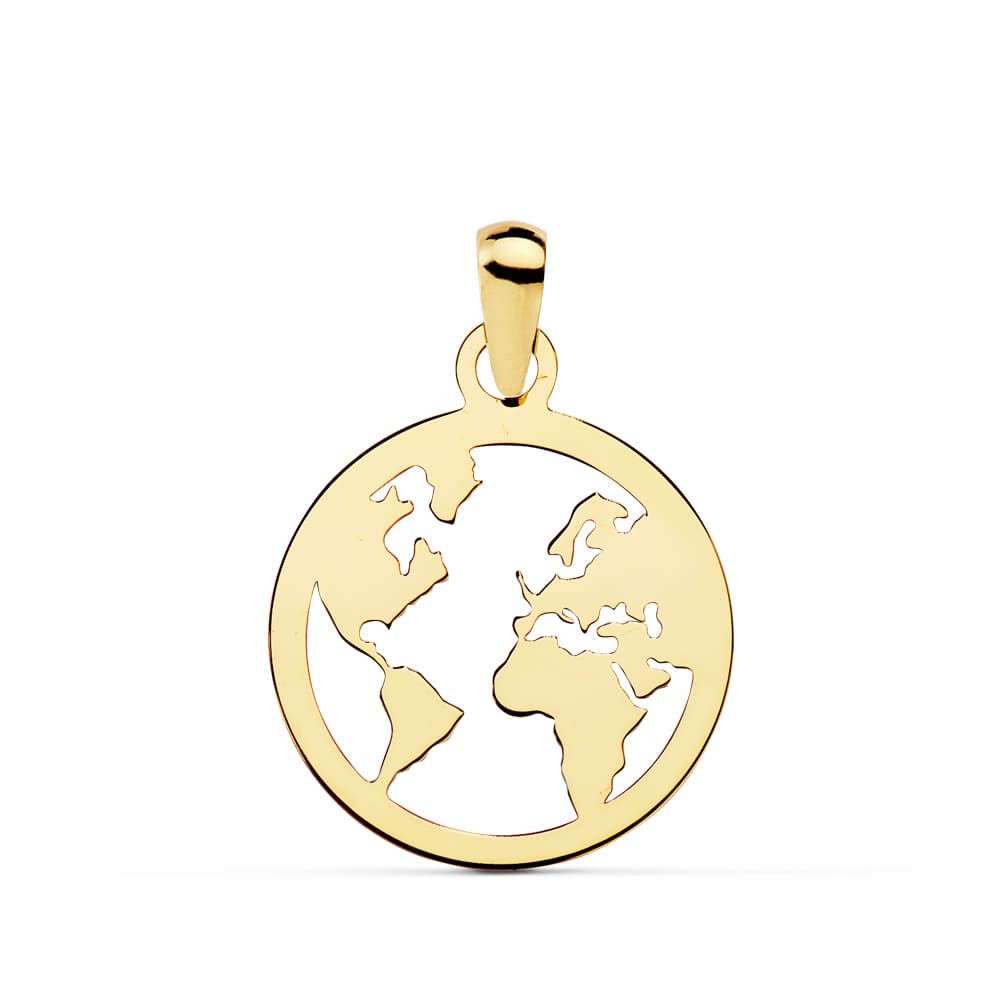 18K COLGANTE AMULETO ORO AMARILLO MAPAMUNDI CALADO 15 MM