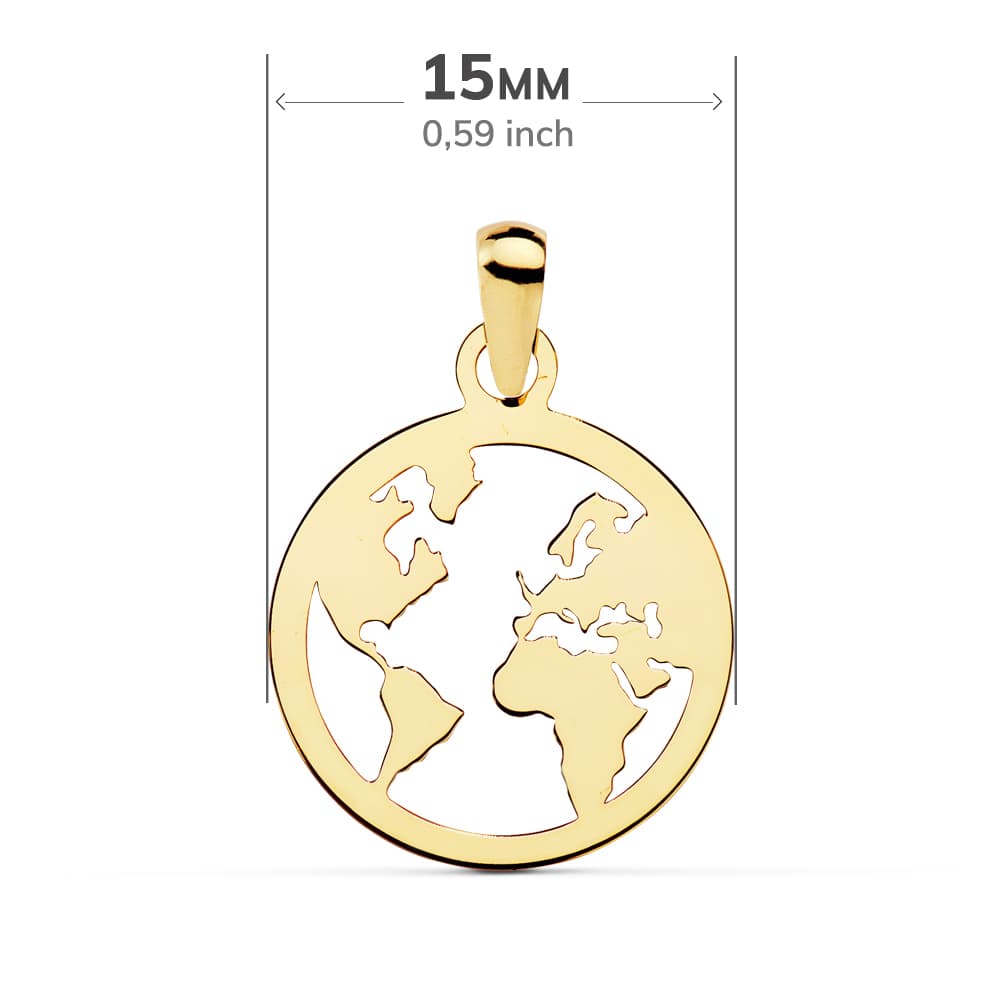 18K COLGANTE ORO AMARILLO MAPAMUNDI CALADO 15 MM