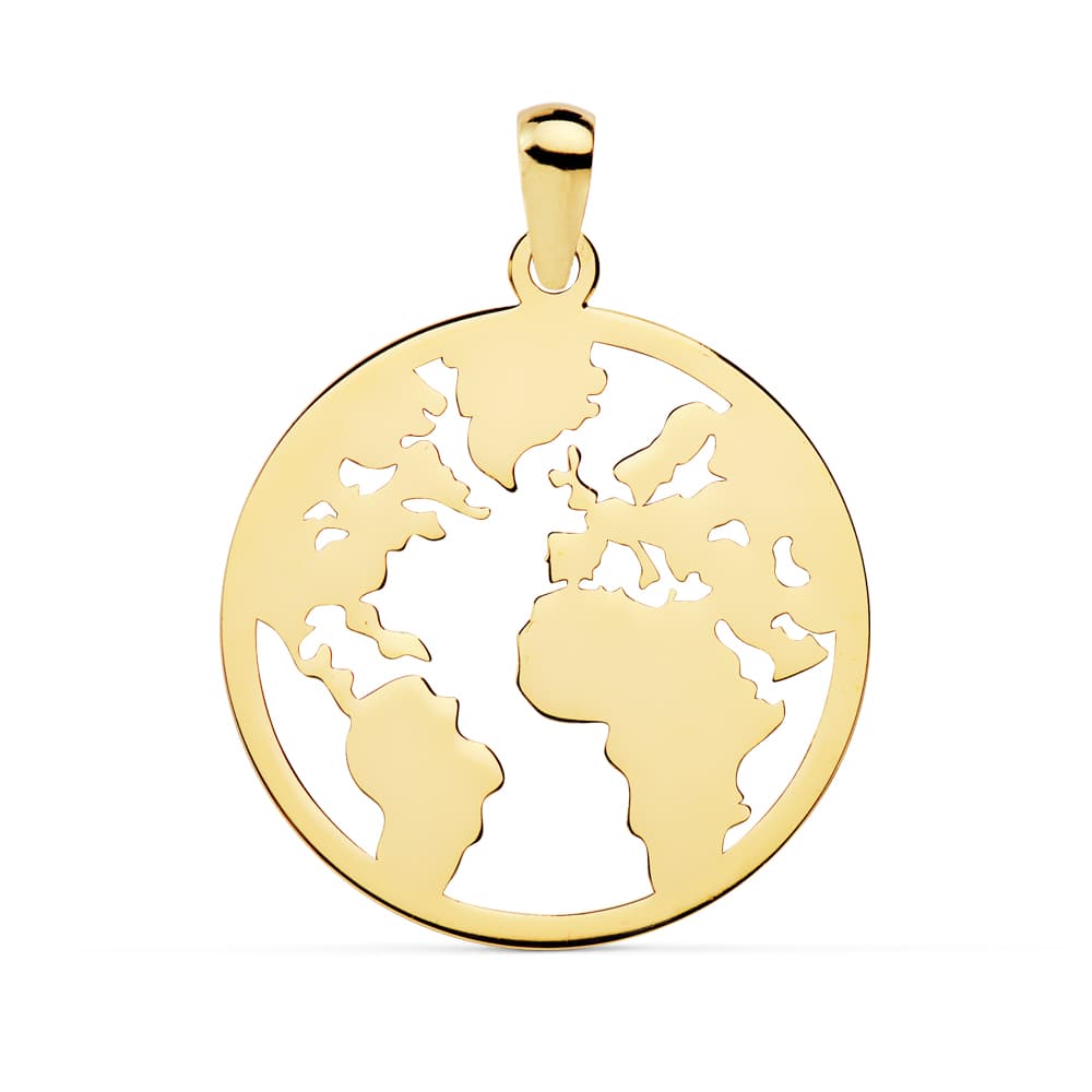 18K COLGANTE AMULETO ORO AMARILLO MAPAMUNDI CALADO 20 MM