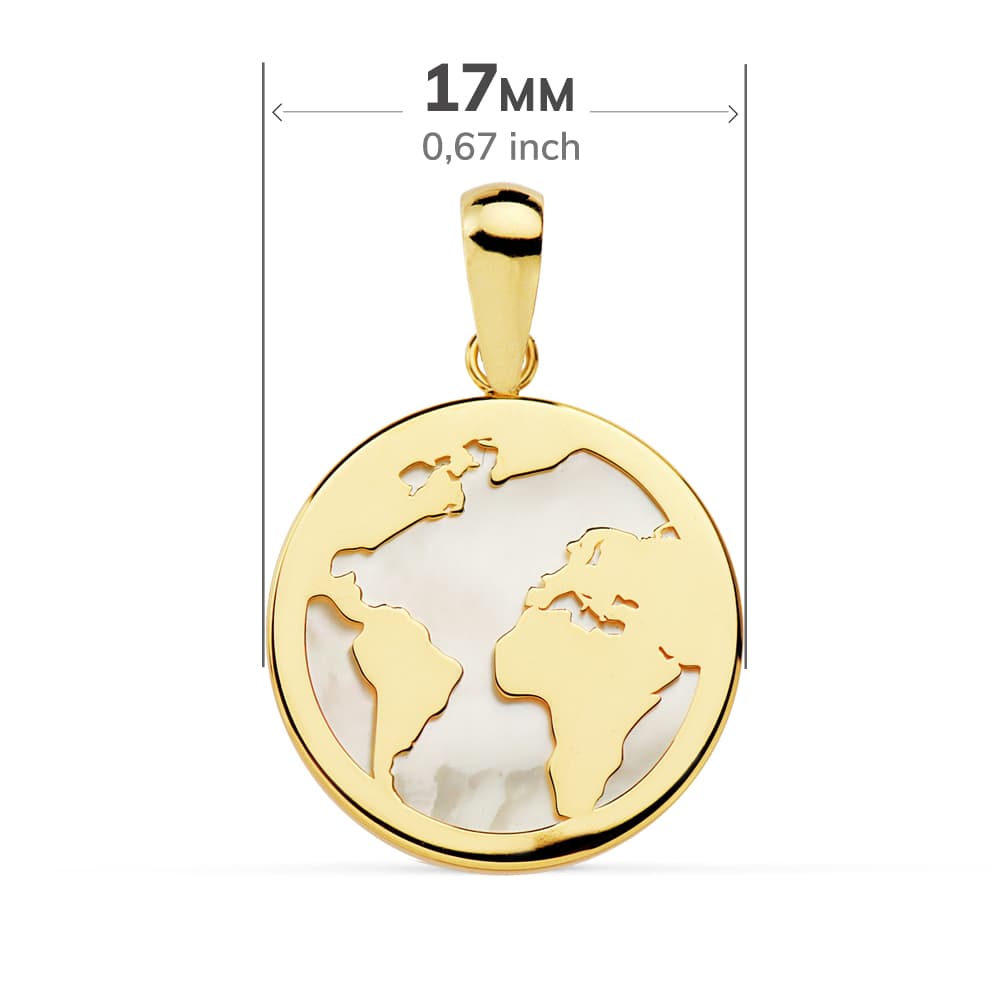 18K COLGANTE ORO AMARILLO MAPAMUNDI NACAR 17 MM