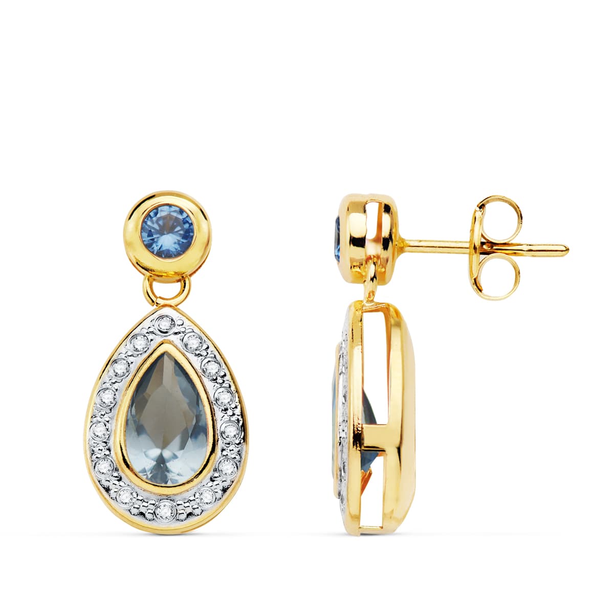 Pendientes Bicolor Aguamarina 19 x 9 mm 18K