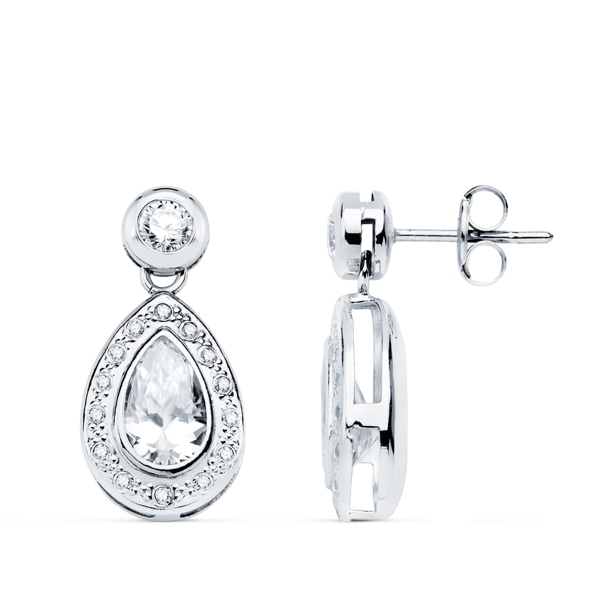 Pendientes Circonita 19 x 9 mm de oro blanco 18K