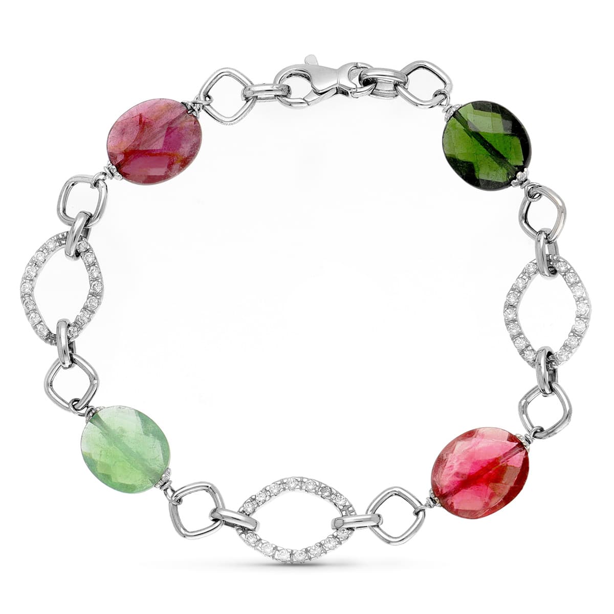 Pulsera Piedras Colores. 19,5 cm de oro blanco 18K