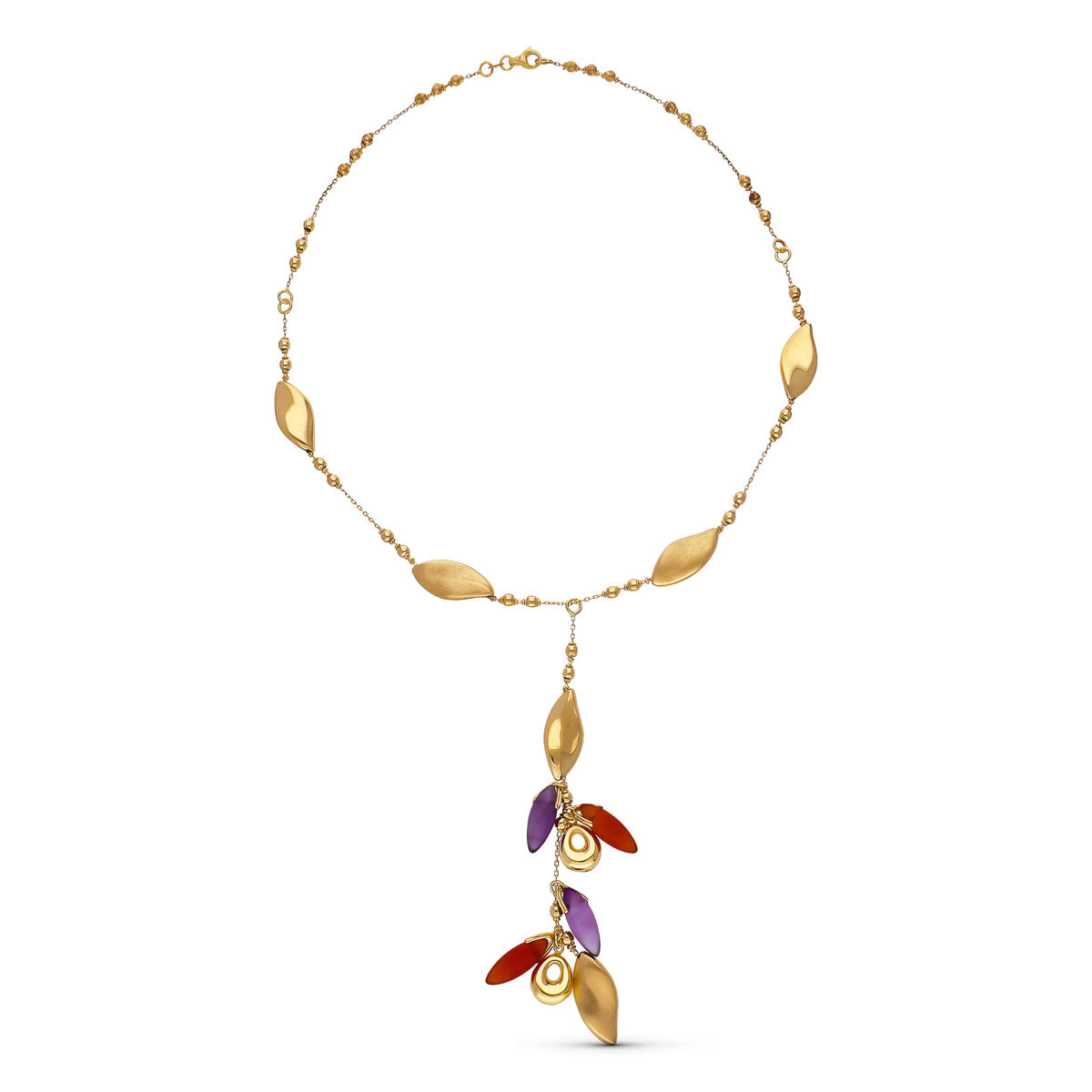 Gargantilla Colgante y Bolitas Mate y Brillo de oro amarillo 18K