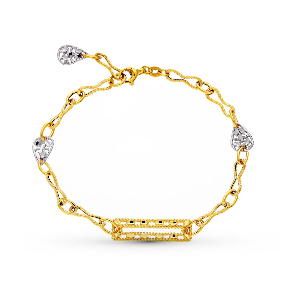 Pulsera Bicolor Motivos y Hojas 18K