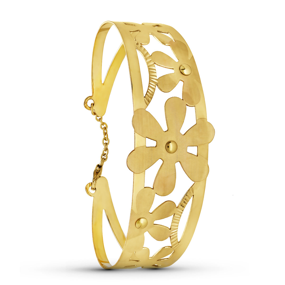 Pulsera Rigida Flores Rigida 20 mm de oro amarillo 18K