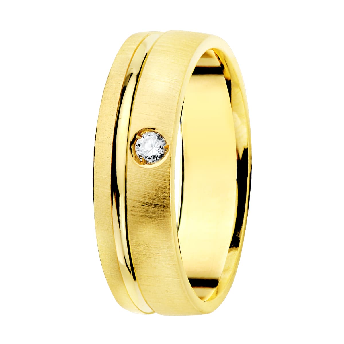 Alianza Matizada y Filo Brillo Diamante 0,045 Qts. Ancho: 5,5 mm de oro amarillo 18K