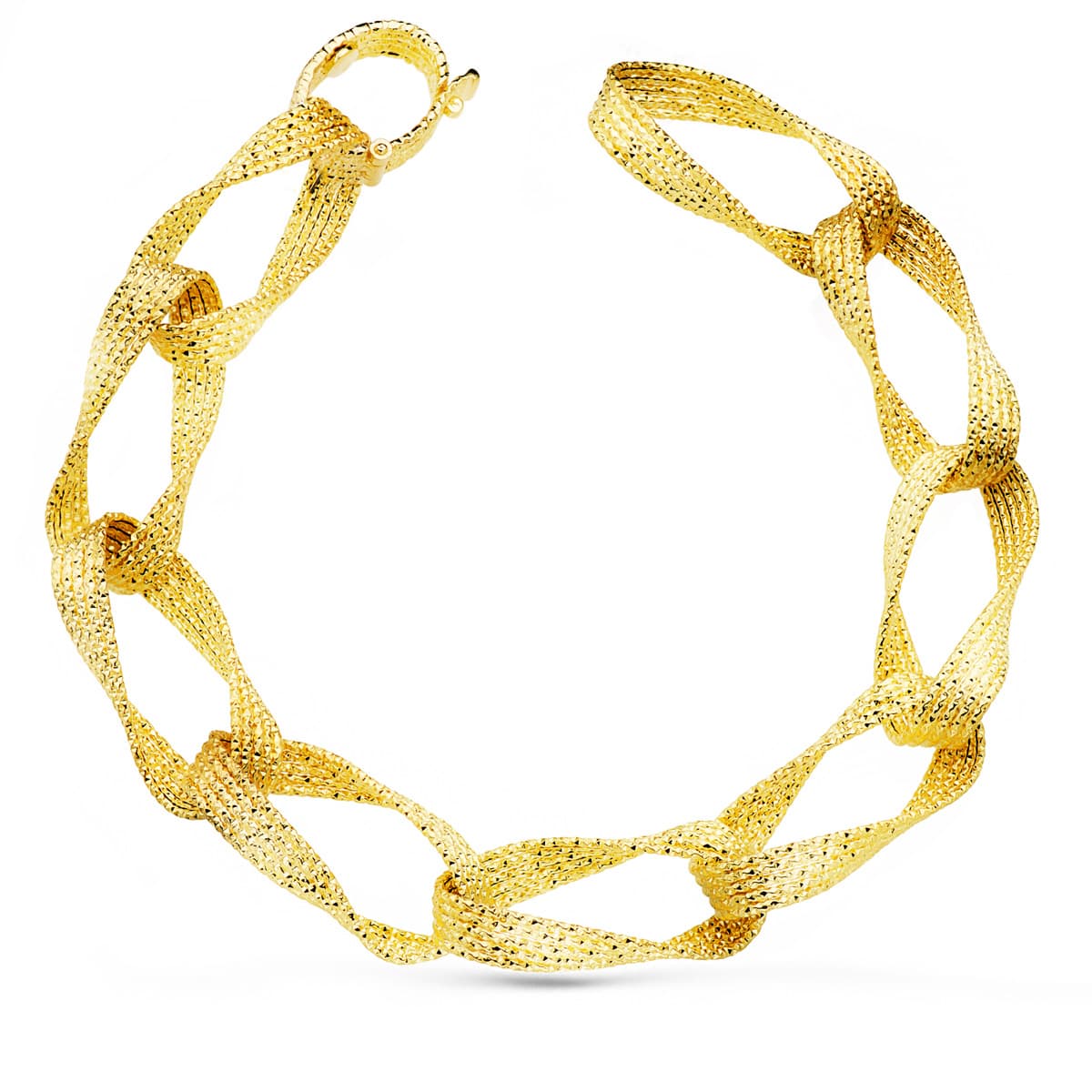 Pulsera Eslabones Huecos Ancho 11 mm Largo 22 cm de oro amarillo 18K