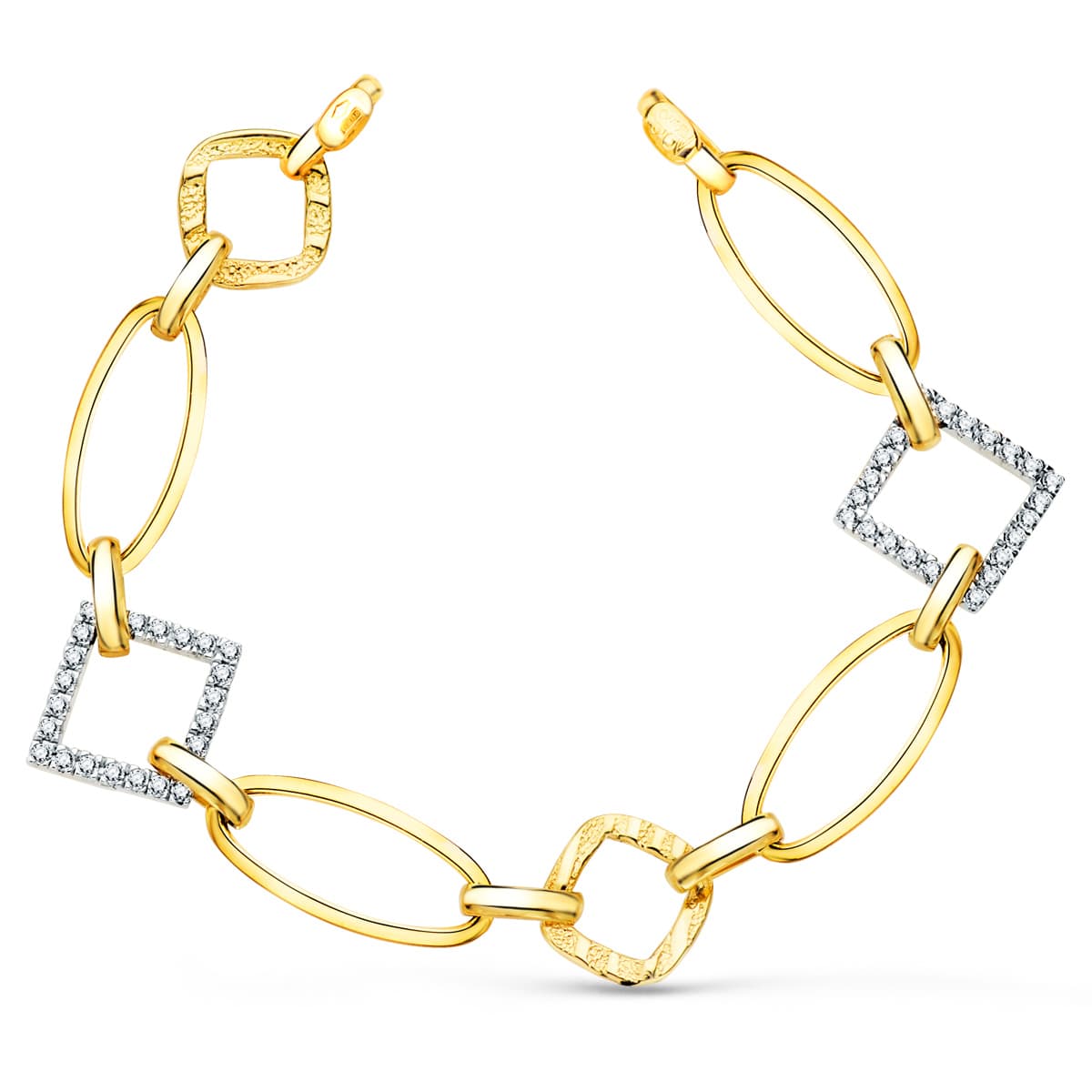 Pulsera Bicolor Eslabones y Circonita Ancho 16 mm Largo 17 cm 18K