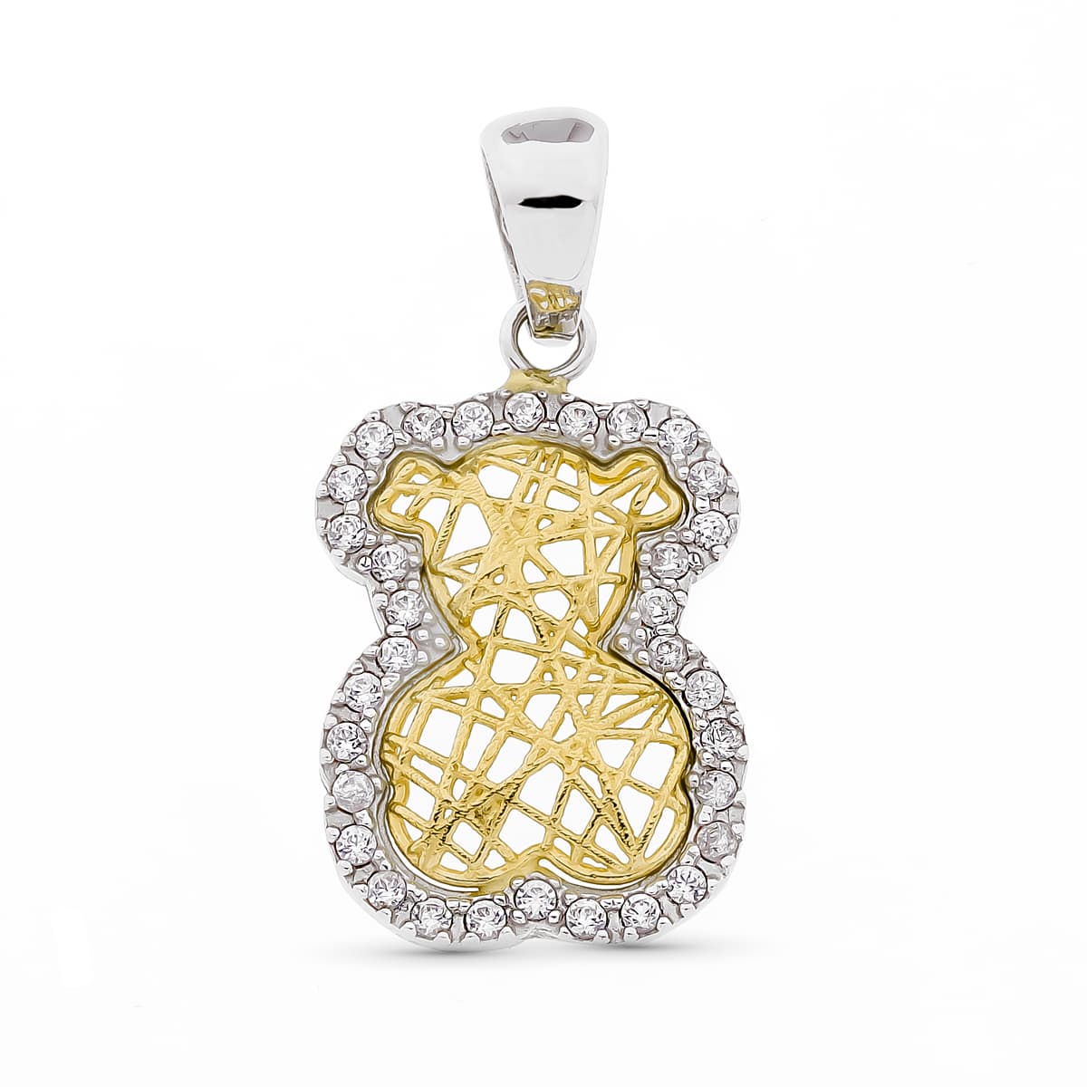 18K COLGANTE AMULETO OSO ORO BICOLOR ORO CIRCONITAS