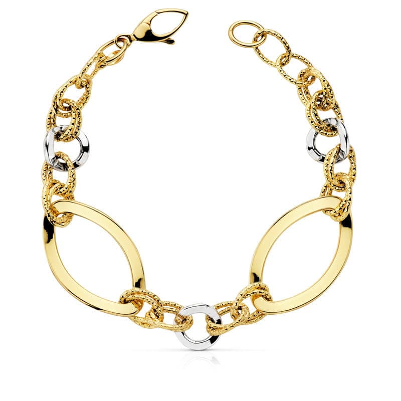Pulsera Bicolor Hueca Ancho 18 mm Largo 19 cm 18K