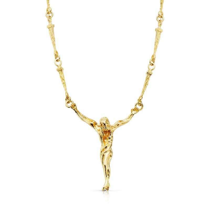 Cristo de Dali con Asas 33 x 28 mm Cadena Clavos 60 cm de oro amarillo 18K