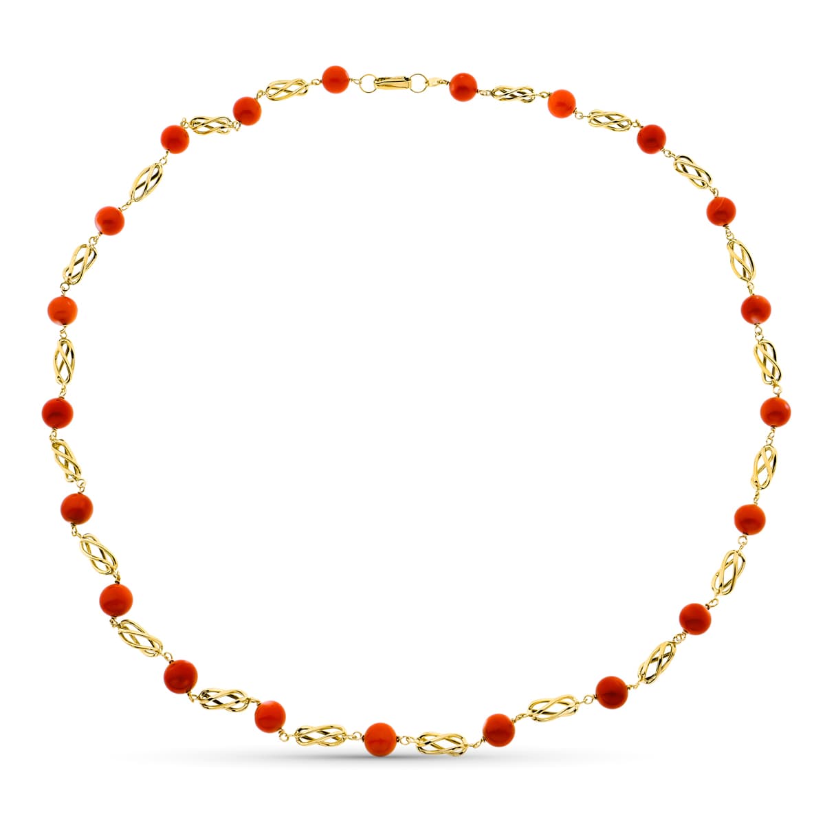 Gargantilla Jaula Coral Fino Japones 7,5 mm 60 cm de oro amarillo 18K