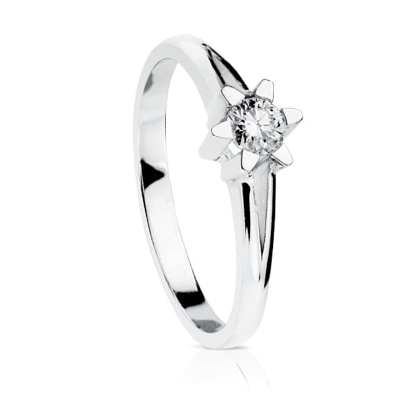 Solitario diamante Natural Talla Brillante 0.200 Qts. Si-h de oro blanco 18K