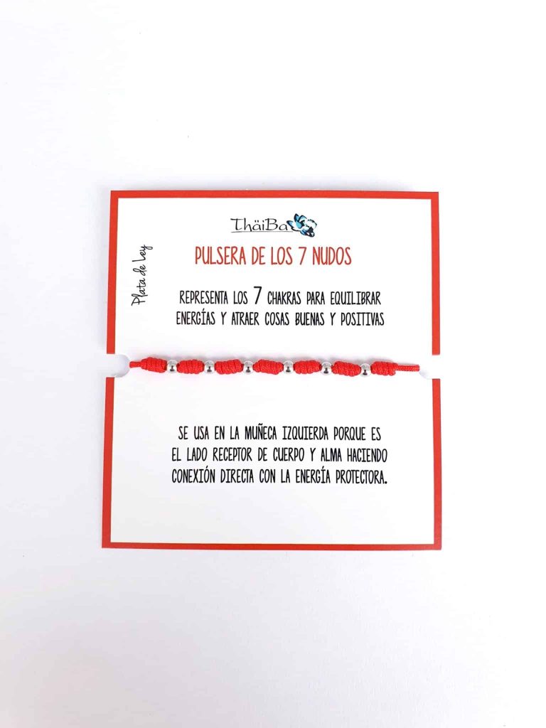 Pulsera 7 nudos roja de plata de ley