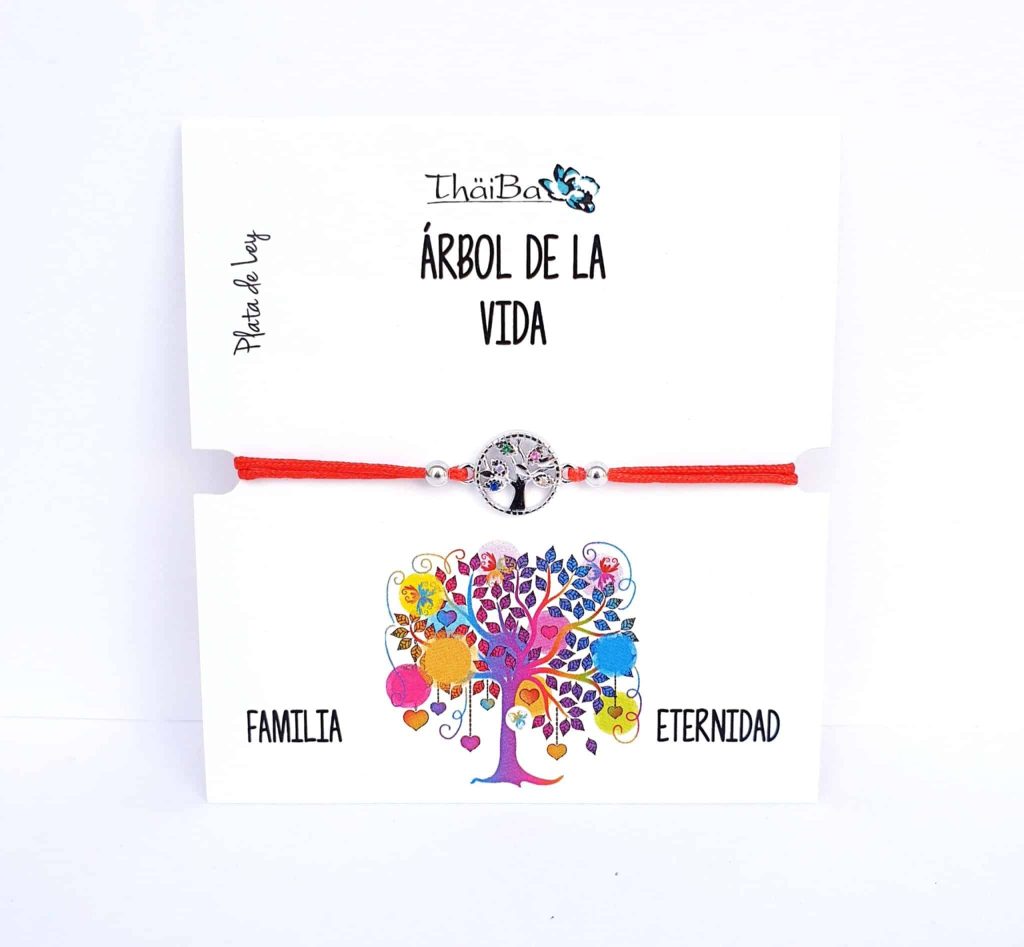 Pulsera hilo rojo árbol de la vida de plata de ley