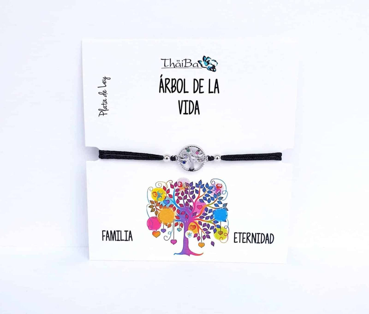Pulsera hilo negro árbol de la vida de plata de ley - vista adicional
