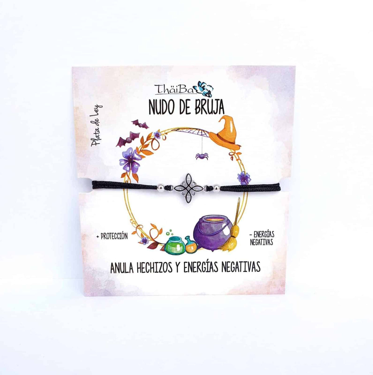 Pulsera hilo negro nudo de bruja de plata de ley - vista adicional