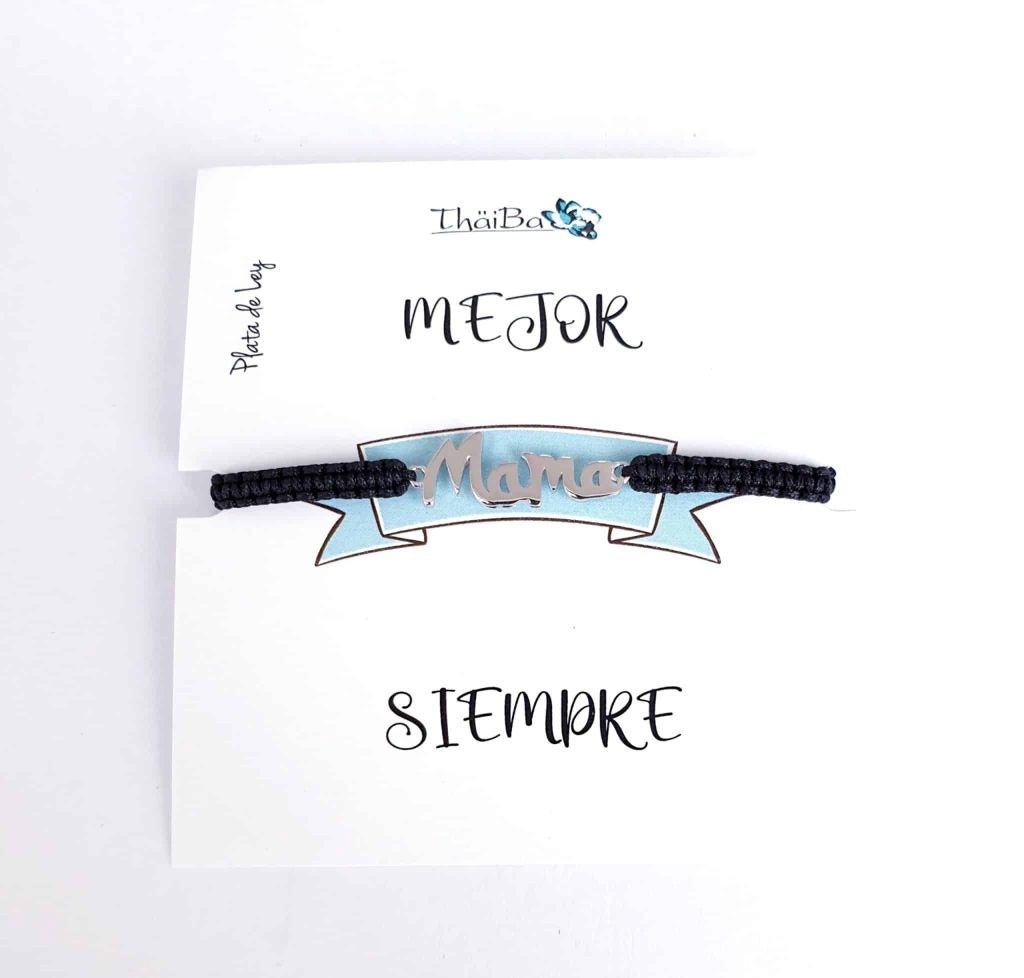 Pulsera macramé negra mamá de plata de ley