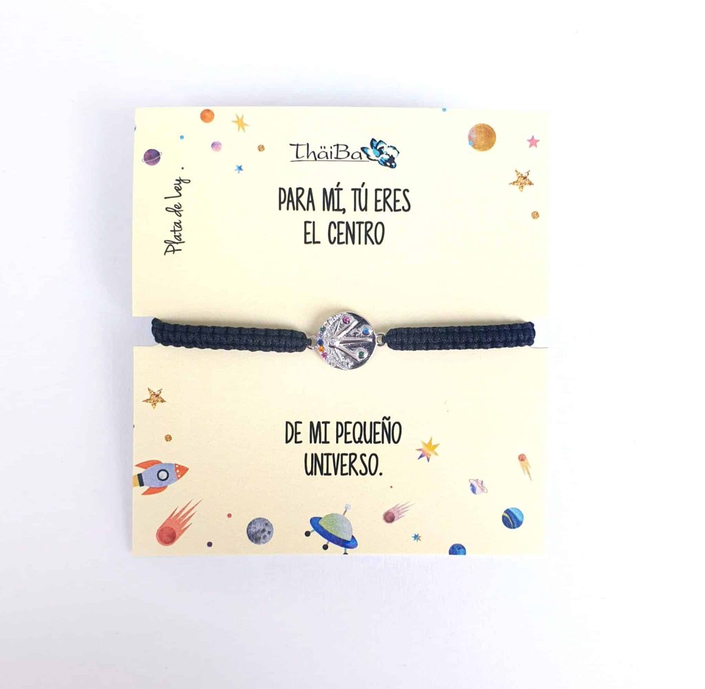 Pulsera macramé negra universo de plata de ley